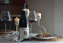 BUCATINI “UBRIACHI” AL VINO ROSSO, PESTO DI RUCOLA E MANDORLE